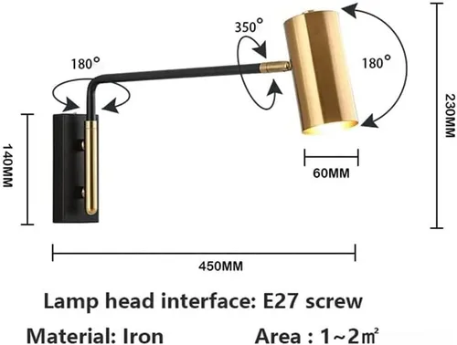Miniatura 4 de Lámpara de pared con brazo oscilante ajustable, lámpara de pared LED postmoderna retro industrial para decoración interior para dormitorio, pasillo
