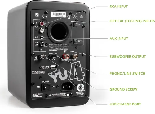 Miniatura 3 de Kanto Altavoces Amplificados YU4MB con Bluetooth y Preamplificador de Phono Integrado Modo de Espera y Encendido Automático Control Remoto Negro