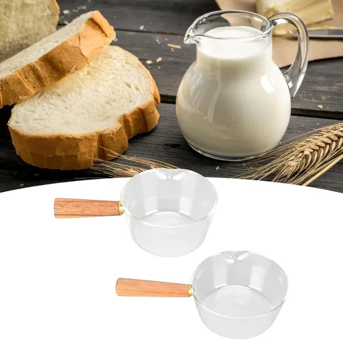 Miniatura 4 de Sartén para leche, olla de leche de vidrio con mango de madera antiadherente, con boquilla en forma de V, cacerola para cocinar, accesorios