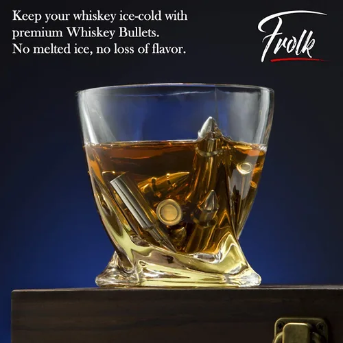 Miniatura 6 de Juego de piedras de whisky en forma de bala de alta calidad para hombres, 10 balas de acero inoxidable para whisky, 2 vasos de 11 oz , posavasos
