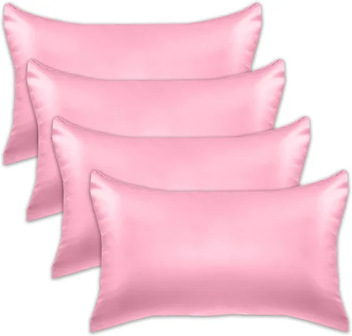 Miniatura 62 de Elegant Comfort Juego de 4 fundas de almohada de satén de viscosa refrescante con cierre de cremallera oculto, suave como la seda para el cuidado