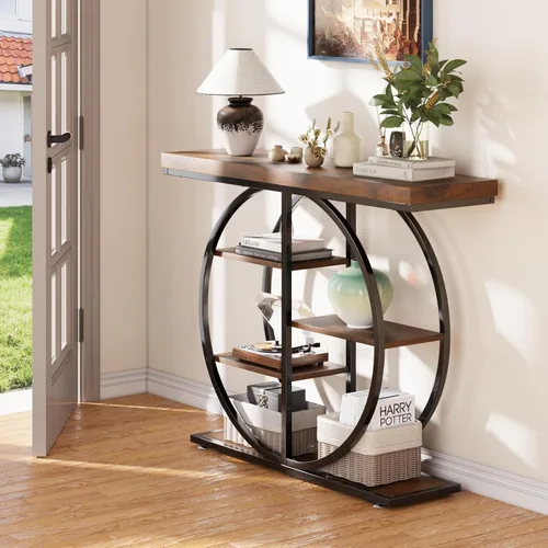 Miniatura 7 de LIFECHOVY Mesa Consola de 41.3" para Entrada, Mesa Industrial de Pasillo/Sofá con Estantes de Almacenamiento, Mueble de Acento Estrecho