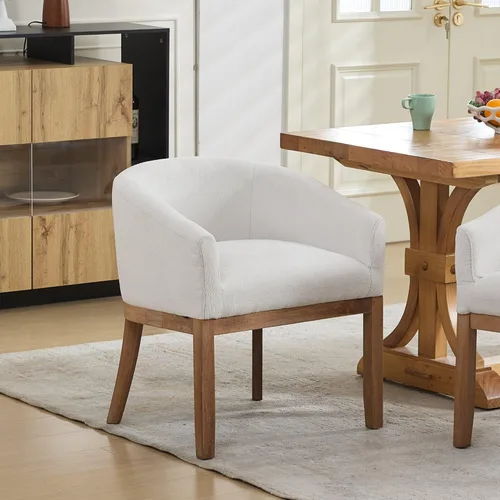 Miniatura 10 de SoarFlash Sillas de comedor tapizadas modernas de mediados de siglo con brazos, juego de 2, sillas de cocina y comedor de lino de granja, con marco