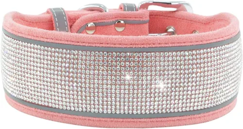 Miniatura 6 de Collar de perro con diamantes de imitación, suave, cómodo y elegante, con rayas reflectantes brillantes, collar ajustable de cristal de diamante