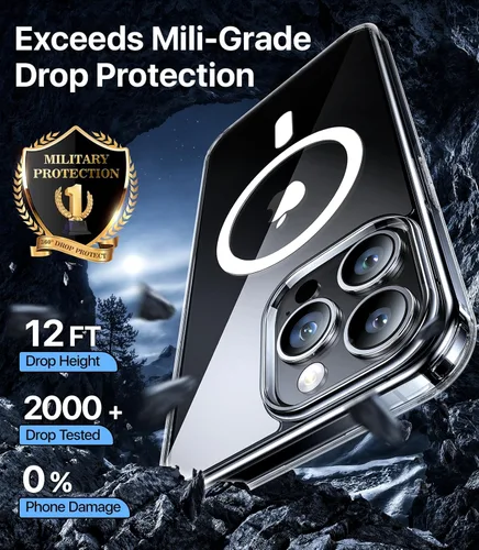 Miniatura 4 de Funda magnética transparente fuerte para iPhone 15 Pro Max, [nunca amarillea] [compatible con MagSafe] [prueba de caídas de grado militar] a prueba