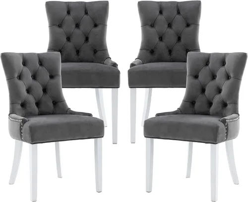 Miniatura 12 de Juego de 4 sillas de comedor modernas de mediados de siglo, sillas decorativas de terciopelo, sillas Parsons tapizadas, sillas laterales