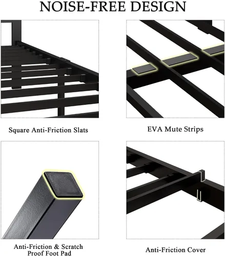 Miniatura 7 de Feonase Base de cama de metal de tamaño completo con cabecera capitoné con botones de tela, base de cama de plataforma con listones de metal