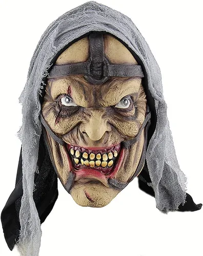 GREUS Máscara de bruja de anciana, disfraz de Halloween, espeluznante y aterrador, accesorio de decoración de fiesta de cosplay Chulo de mago