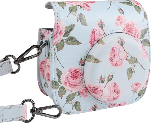 Yoption Funda para cámara instantánea compatible con Instax Mini 12/11/9/8/8+, bolsa de piel sintética para cámara con bolsillo y correa de hombro