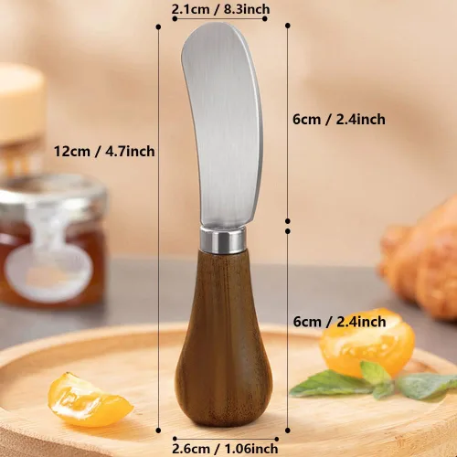 Miniatura 4 de Paquete de 2 cuchillos esparcidores de mantequilla de pie, cuchillos esparcidores de queso de acero inoxidable con mango de madera, cuchillos