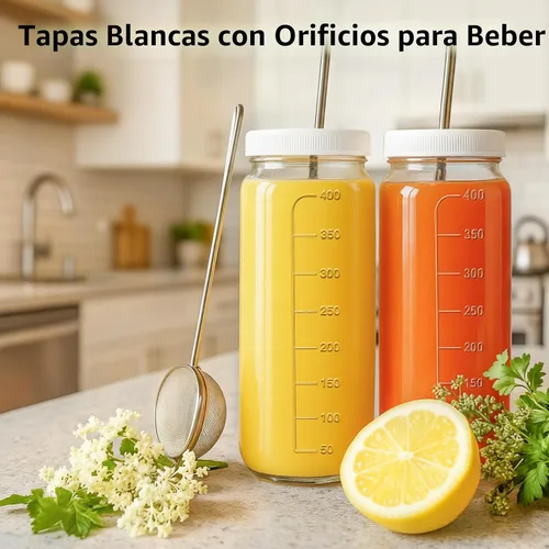 Miniatura 6 de Ruckae Paquete de 10 botellas de jugo de 16 onzas, botellas de vidrio con tapas, tapas de taza de batido y pajitas, botella de agua, vasos