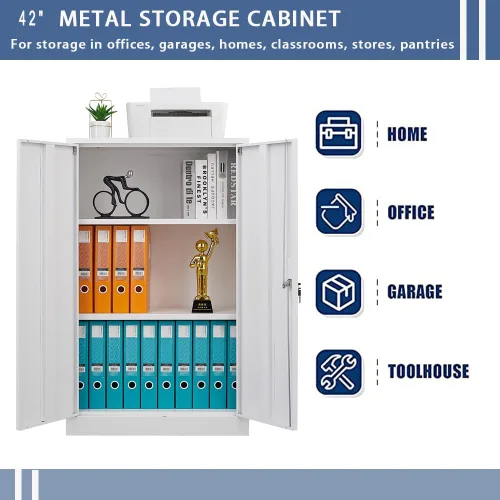 Miniatura 3 de Gabinete de almacenamiento de metal con cerradura, armario de almacenamiento de metal con bloqueo de 42 pulgadas con 2 estantes ajustables, gabinete