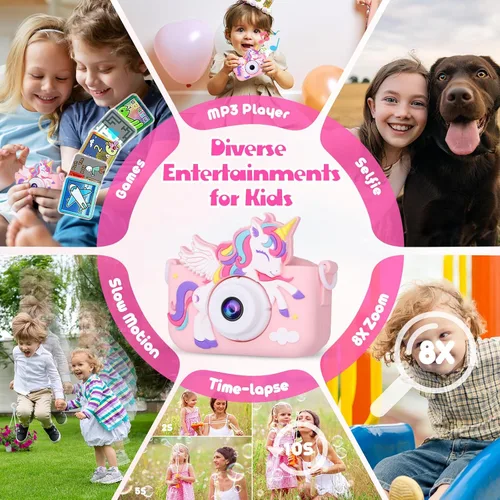Miniatura 5 de Cámara para niños Unicornio Niñas Juguetes, Cámara digital para niños de 3 a 8 años Juguetes de viaje para niños pequeños, Regalo de cumpleaños