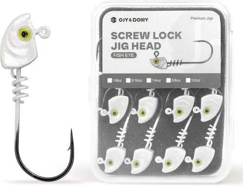 Miniatura 2 de Paquete de 15 cabezas de plantilla de cebo con bloqueo de tornillo – 3D Chartreuse Eyes 1/8 3/16 1/4 3/8 1/2 oz, 3/0 y 4/0 anzuelos de pesca