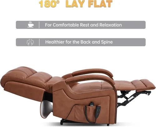 Miniatura 5 de Sillón reclinable de elevación eléctrica de doble motor Trustyue, reclinable plano, silla elevadora con masaje y calor, asistencia para pararse