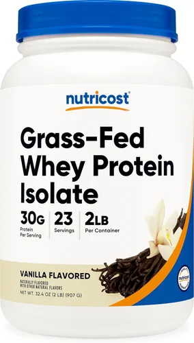 Miniatura 7 de Nutricost Proteína aislada de suero alimentado con hierba (sin sabor) 2 libras – Sin OMG, sin gluten, proteína pura
