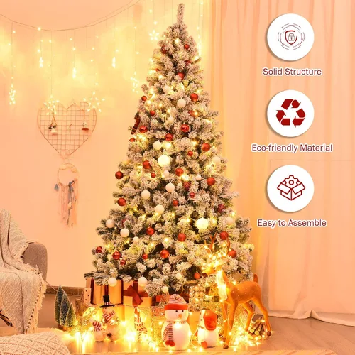 Miniatura 5 de GOFLAME Árbol de Navidad con bisagras flocadas de nieve de 7.5 pies, pino clásico realista con soporte plegable y flexible, hojas gruesas de PVC