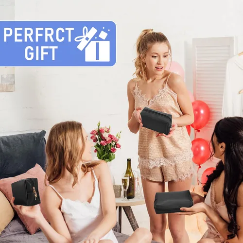 Miniatura 6 de Gerrii Bolsa de maquillaje de piel sintética, 6 piezas, bolsa de cosméticos impermeable con cremallera, organizador de artículos de tocador
