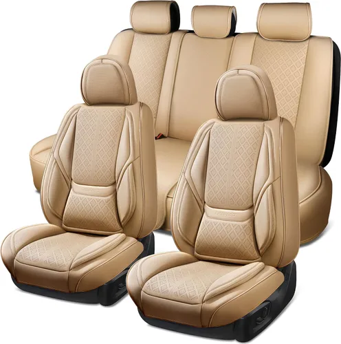 Miniatura 10 de CAR PASS Fundas de asiento de automóvil de piel de napa para 5 asientos, soporte lumbar de lujo, impermeables, transpirables, duraderas, todas
