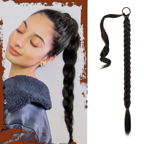 Miniatura 36 de Sofeiyan Extensión de cola de caballo de trenza larga con banda para el cabello, lacio, elegante, envolvente, extensiones de cabello trenzado, cola