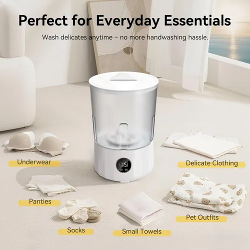 Miniatura 6 de Lavadora de ropa interior de 1.5 L, mini lavadora portátil recargable con 3 modos de limpieza para ropa personal, ropa interior, calcetines, ropa