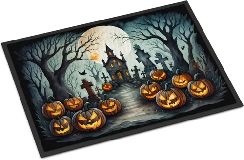 Miniatura 69 de Caroline's Treasures DAC2223MAT - Felpudo espeluznante de Halloween con gato negro de 18 x 27 pulgadas, tapete para puerta delantera