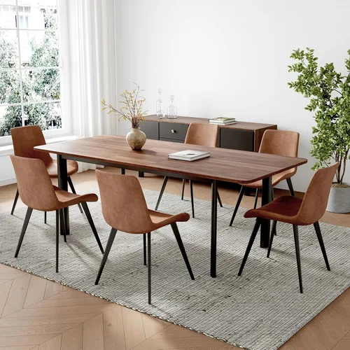 Miniatura 2 de HIPIHOM Juego de mesa de comedor extensible de 63 a 78.7 pulgadas para 6, mesa de cocina moderna con 6 sillas de comedor para 4 a 6 personas, mesa