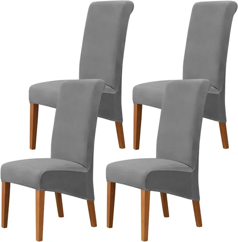 Miniatura 20 de Juego de 2 fundas de terciopelo para sillas de comedor, color beige, fundas elásticas para sillas de comedor y cocina, reutilizables, protector