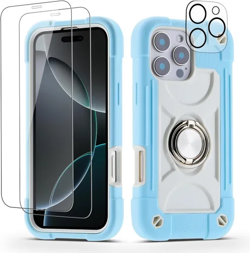 Miniatura 22 de Funda para iPhone 11 de 6.1 pulgadas con soporte de anillo, con 2 protectores de pantalla de vidrio, resistente a los golpes, resistente a