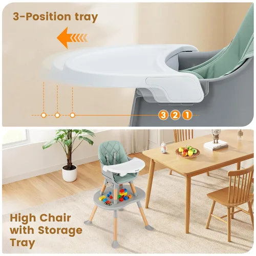 Miniatura 4 de Ezebaby Silla alta convertible para bebé con mesa y asiento, silla de alimentación ajustable 8 en 1, asiento elevador de comedor de múltiples etapas