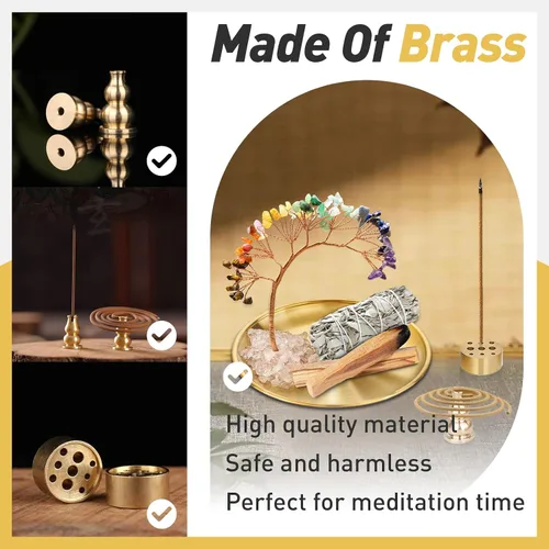 Miniatura 2 de Soporte de cristal para Palo Santo, soporte para incienso para 7 chakras, soporte de incienso de latón de 5.5 pulgadas, 6 en 1 para varillas