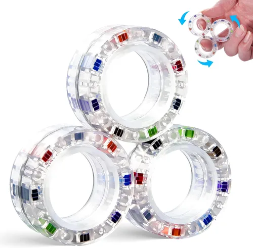 Miniatura 12 de 9 unidades de juguetes magnéticos con anillos fidget para adultos, paquete de juguetes fidget para el TDAH, juguetes antiestrés, anillos fidget