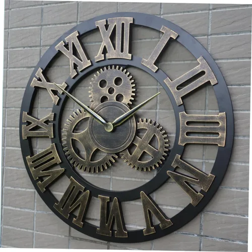 Miniatura 4 de IMIKEYA Reloj de pared vintage steampunk reloj de pared de metal engranaje de pared reloj digital digital de pared silencioso moderno reloj de bambú