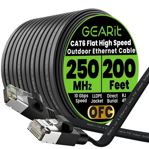 Miniatura 30 de GEARit Cable Ethernet plano Cat 6 para exteriores (15 pies, negro) Chaqueta LLDPE clasificada para entierro directo – Cat6 blindado FTP 10Gbps