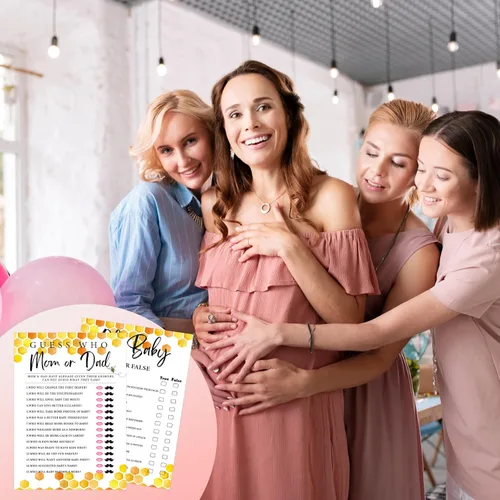 Miniatura 6 de Honey Bee - Juegos de baby shower, juegos de doble cara Adivina quién mamá o papá y Oh Baby juego verdadero o falso (paquete de 30) con 1 tarjeta