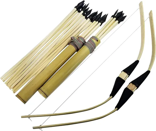 Adventure Awaits - Juego de 2 arcos y flechas de madera hechos a mano, 20 flechas de madera y 2 carcaj, para jugar al aire libre