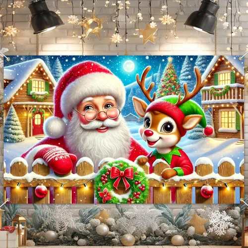 Miniatura 7 de BlissYard Cartel de Feliz Navidad de 71 x 43 pulgadas, fondo rojo y dorado, caja de regalo, fondo de fotografía, fondo de fotografía para interiores