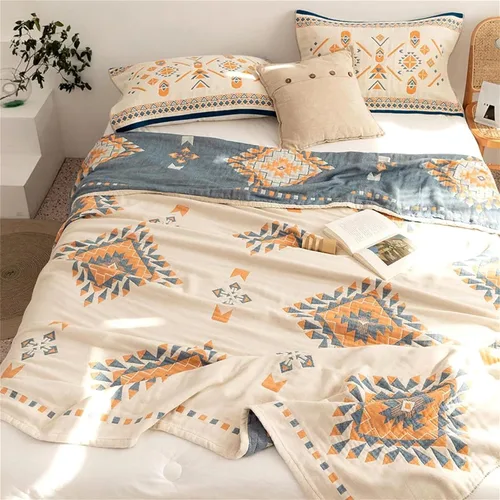 Miniatura 30 de MSGKV Manta de Tiro 100% Algodón para Cama Sofá Otoño 90''x 98'' Mantas de Muselina Súper Suaves Cálidas Colcha Bohemia Ligera Mantas Decorativas