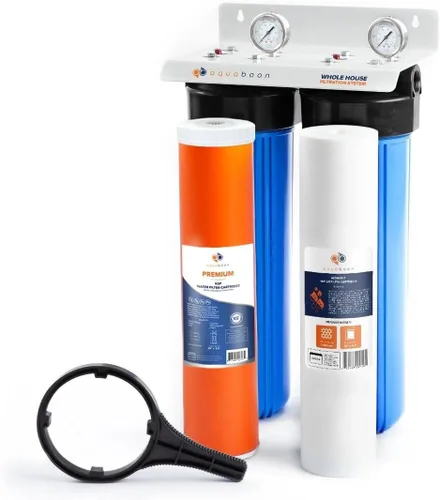 Miniatura 13 de Aquaboon Sistema de filtro de agua de 2 etapas para toda la casa con prefiltro, hierro y manganeso de 20 x 4.5, filtros de sedimentos, manómetro