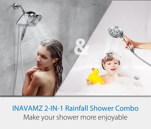 Miniatura 6 de INAVAMZ - Cabezales de ducha 2 en 1, fija de 10 pulgadas y de mano, 2.5 GPM, 10 ajustes de pulverización, desmontable con interruptor de Cromo