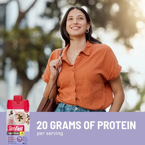 Miniatura 5 de SlimFast Batido de Proteína con Cafeína, Caramel Macchiato - 20g de Proteína, Batidos de Reemplazo de Comida, Alto en Proteína con Bajo