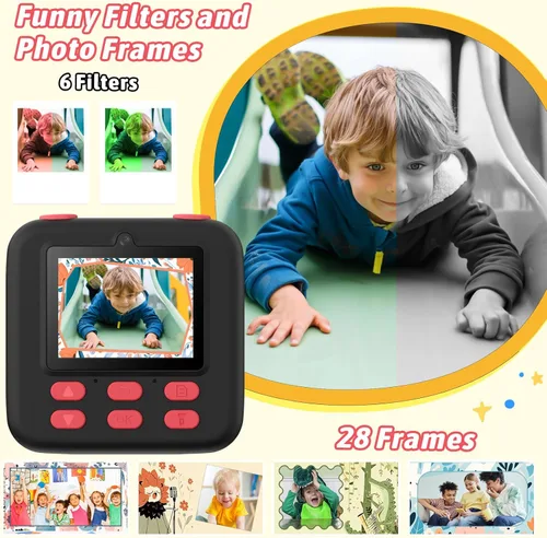 Miniatura 5 de Cámaras digitales instantáneas para niños y niñas, cámara digital selfie HD de doble lente 1080P con papel de impresión y tarjeta de 32G, regalos