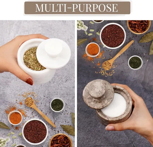 Miniatura 6 de Salero de mármol con tapa de 3 pulgadas, contenedores celtas blancos y oceánicos de sal y pimienta para el hogar y la cocina, cuencos de sal