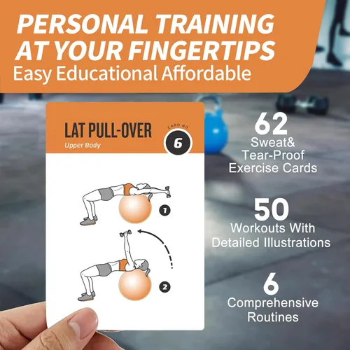 Miniatura 5 de Tarjetas de entrenamiento con balón de estabilidad, mazo de 62 tarjetas de ejercicios Tamaño grande 5" x 3.5" Tarjetas de fitness para mujeres