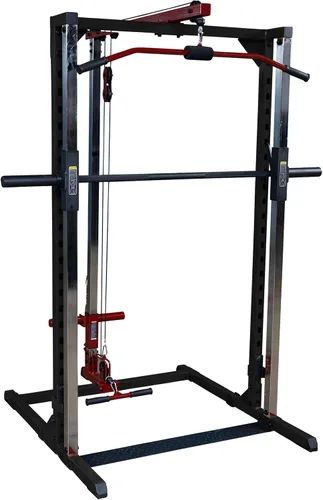 Body-Solid Best Fitness BFSM250P2 Smith Machine con accesorio LAT para gimnasio en casa, entrenamiento de fuerza con barras de seguridad,