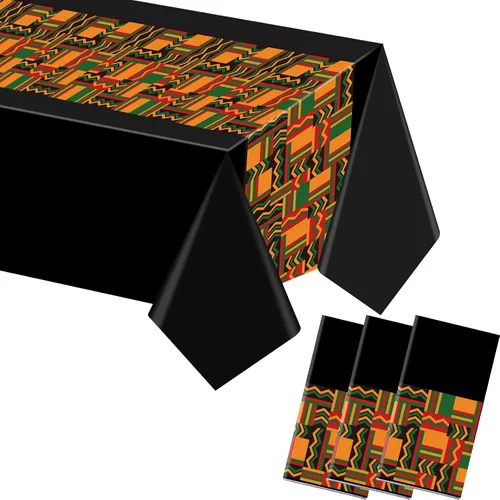 Kinlop 3 manteles Kente de 108 x 51 pulgadas, manteles desechables de plástico para la independencia afroamericana, celebrar la libertad, historia