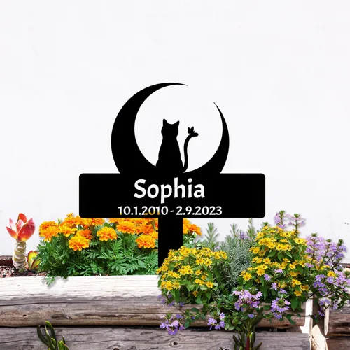 Miniatura 3 de Marcador de tumba conmemorativo de gato lunar personalizado, marcador de tumba de estaca conmemorativa de gato, estaca personalizada de luna y gato