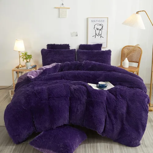 Miniatura 13 de XeGe juego de funda de edredón de terciopelo de lujo ultrasuave, juego de cama de 2 piezas, 1 funda de edredón de piel sintética y 1 funda de Beige