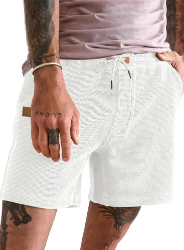 Miniatura 29 de JMIERR pantalones cortos casuales de 5"/ 7" para hombre, con cintura elástica de estilo gofrado, cordón de ajuste, pantalones cortos
