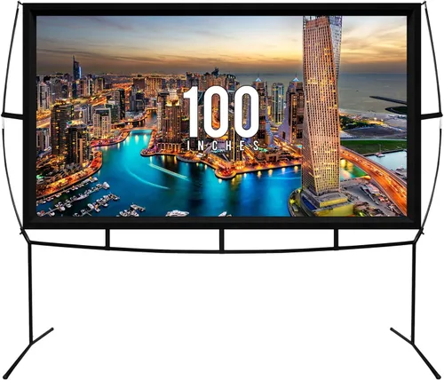 Pantalla de proyector portátil, pantalla de proyector de 100 pulgadas con soporte, pantalla de proyector para exteriores e interiores para noches de